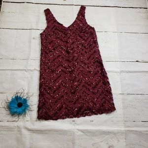 BB Dakota Burgandy sequin Chevron shift dress XS